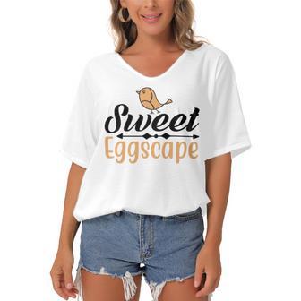 Sweet Eggscape Women's Bat Sleeves V-Neck Blouse | Favorety