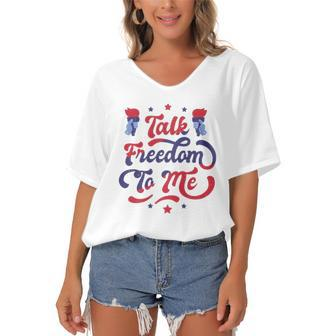Talk Freedom To Me 4Th Of July Women's Bat Sleeves V-Neck Blouse | Mazezy