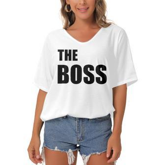 The Boss Couples Relationship Funny Women's Bat Sleeves V-Neck Blouse | Mazezy