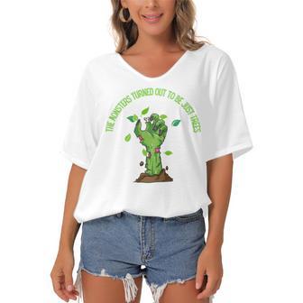 The Monsters Turned Out To Be Just Trees Hand Monster Women's Bat Sleeves V-Neck Blouse | Favorety