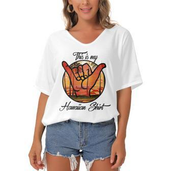 This Is My Hawaiian Funny Tropical Hawaii Costume Gift Women's Bat Sleeves V-Neck Blouse | Mazezy