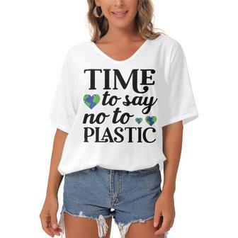 Time To Say No To Plastic Women's Bat Sleeves V-Neck Blouse | Favorety UK