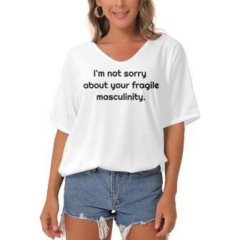 Too Clumsy To Be Around Fragile Masculinity 213 Shirt Women's Bat Sleeves V-Neck Blouse | Favorety UK