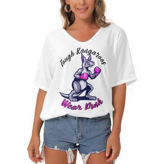 Tough Kangaroos Wear Pink In Support Of Breast Cancer Awareness Women's Bat Sleeves V-Neck Blouse | Favorety UK