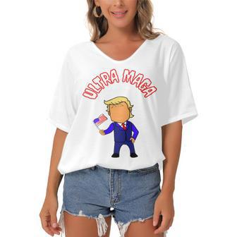 Ultra Maga And Proud Of It Make America Great Again Proud American Women's Bat Sleeves V-Neck Blouse - Monsterry CA