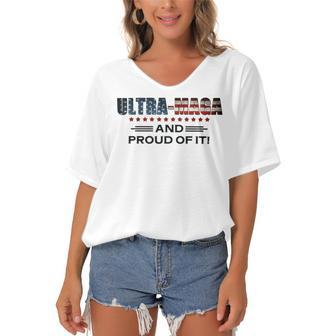 Ultra Maga And Proud Of It Ultramaga 2024 Make America Great Again Women's Bat Sleeves V-Neck Blouse - Monsterry CA