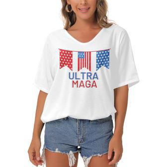 Ultra Maga And Proud Of It V13 Women's Bat Sleeves V-Neck Blouse | Favorety AU