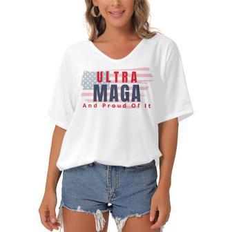 Ultra Maga And Proud Of It V17 Women's Bat Sleeves V-Neck Blouse | Favorety CA