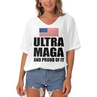 Ultra Maga And Proud Of It V8 Women's Bat Sleeves V-Neck Blouse | Favorety UK