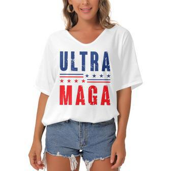 Ultra Maga Donald Trump Great Maga King Women's Bat Sleeves V-Neck Blouse | Mazezy
