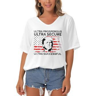 Ultra Prosperous Ultra Secure Ultra Successful Pro Trump 24 Ultra Maga Women's Bat Sleeves V-Neck Blouse | Mazezy