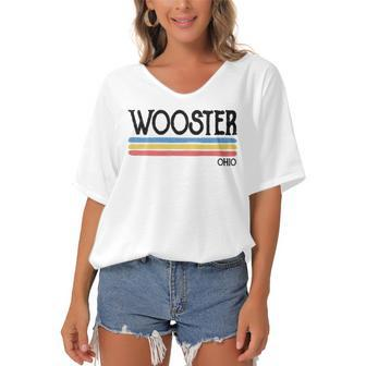 Vintage Wooster Ohio Oh Souvenir Gift Women's Bat Sleeves V-Neck Blouse | Mazezy