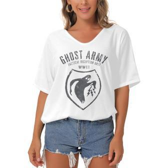 Wwii Ghost Army Patch Gift Women's Bat Sleeves V-Neck Blouse | Mazezy