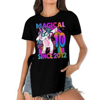10 Year Old Unicorn Dabbing 10Th Birthday Girl Unicorn Party V2 Women's Short Sleeves T-shirt With Hem Split - Seseable