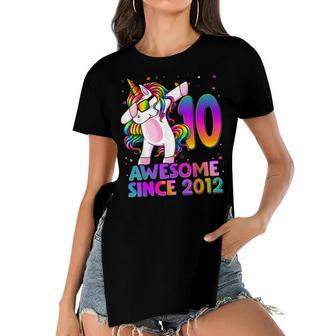 10 Year Old Unicorn Dabbing 10Th Birthday Girl Unicorn Party V3 Women's Short Sleeves T-shirt With Hem Split - Seseable