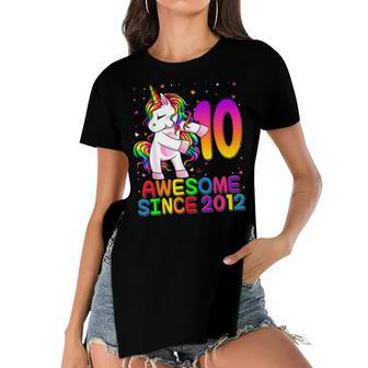 10 Year Old Unicorn Flossing 10Th Birthday Girl Unicorn Women's Short Sleeves T-shirt With Hem Split - Seseable