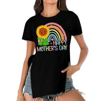Happy Mothers Day 2022 Sunflower Rainbow Mom Grandma Women  Women's Short Sleeves T-shirt With Hem Split