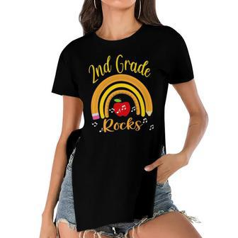 2Nd Grade Rocks Rainbow Lover Back To School Women's Short Sleeves T-shirt With Hem Split | Mazezy