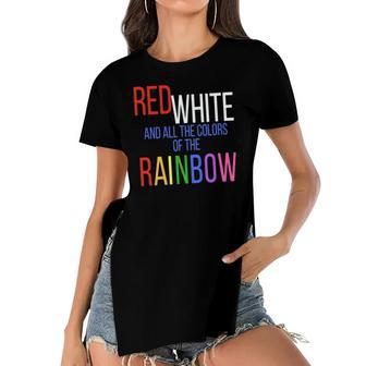 4Th Of July Gay Pride Rainbow America Equal Rights Tee Women's Short Sleeves T-shirt With Hem Split | Mazezy