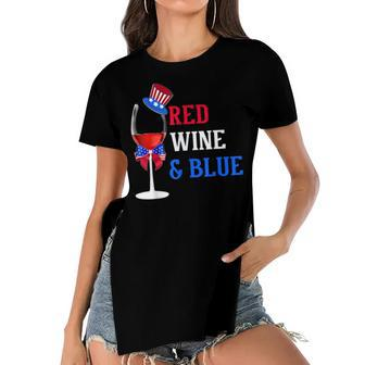 4Th Of July Red White And Blue Wine Glass Firework Drinker Women's Short Sleeves T-shirt With Hem Split - Seseable
