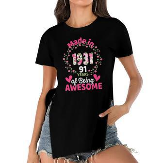 91 Years Old 91St Birthday Born In 1931 Women Girls Floral Women's Short Sleeves T-shirt With Hem Split | Mazezy