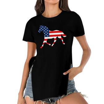 American Patriotic Horse Usa Flag July 4Th Gift Equestrian Women's Short Sleeves T-shirt With Hem Split | Mazezy