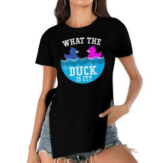 Baby Gender Reveal Party What The Duck Is It Baby Reveal Women's Short Sleeves T-shirt With Hem Split | Mazezy