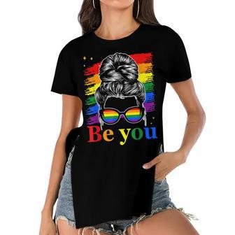 Be You Pride Lgbtq Gay Lgbt Ally Rainbow Flag Woman Face  Women's Short Sleeves T-shirt With Hem Split