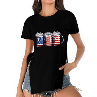 Beer American Flag 4Th Of July Independence Day Women's Short Sleeves T-shirt With Hem Split - Monsterry DE