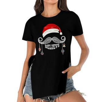 Believe Christmas Santa Mustache With Ornaments - Believe Women's Short Sleeves T-shirt With Hem Split | Mazezy