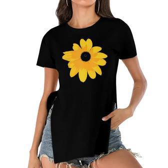 Black Eyed Susan Large Yellow Daisy Flower Print Women's Short Sleeves T-shirt With Hem Split | Mazezy