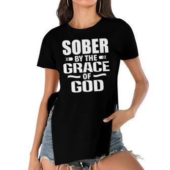 Christian Jesus Religious Saying Sober By The Grace Of God Women's Short Sleeves T-shirt With Hem Split | Mazezy
