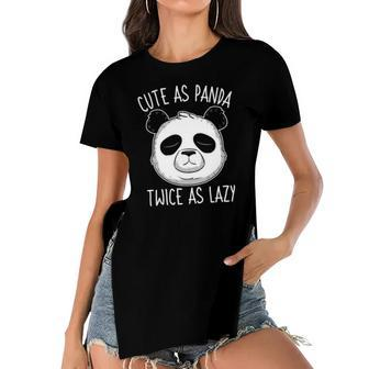 Cute As Panda Twice As Lazy Funny Bear Lovers Activists Women's Short Sleeves T-shirt With Hem Split | Mazezy