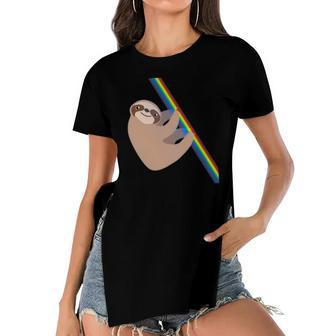 Cute Sloth Design - New Sloth Climbing A Rainbow Women's Short Sleeves T-shirt With Hem Split