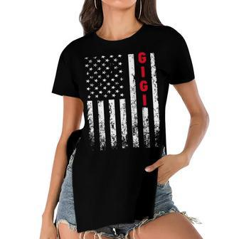 Distressed Gigi Usa Flag 4Th Of July Women's Short Sleeves T-shirt With Hem Split - Seseable