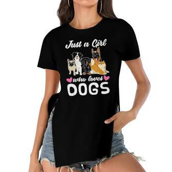 Dog Lover Women Animal Lover Just A Girl Who Loves Dogs Women's Short Sleeves T-shirt With Hem Split | Mazezy UK
