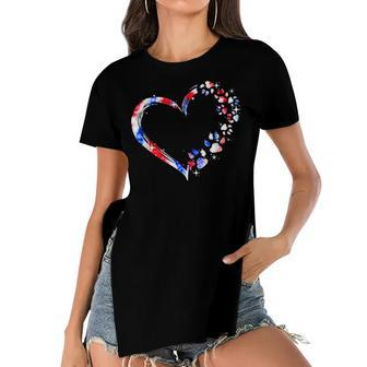 Dog Mom Dad Puppy Love Dogs Paw Heart Tie Dye 4Th Of July Women's Short Sleeves T-shirt With Hem Split - Seseable