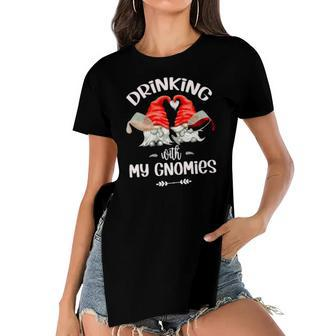 Drinking With My Gnomies Funny Gnome For Wine Lover Women's Short Sleeves T-shirt With Hem Split | Mazezy