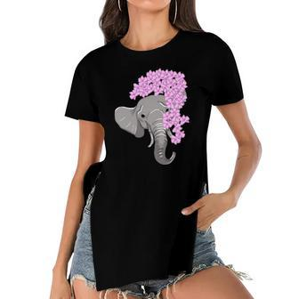 Elephant Hiding Behind Flowers Cute Animal Girls Gift Women's Short Sleeves T-shirt With Hem Split | Mazezy