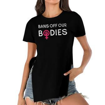 Feminist Symbol Bans Off Our Bodies Pink Womens Gift Women's Short Sleeves T-shirt With Hem Split | Mazezy