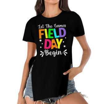 Field Day Let The Games Begin Kids Boys Girls Teacher Women's Short Sleeves T-shirt With Hem Split | Mazezy