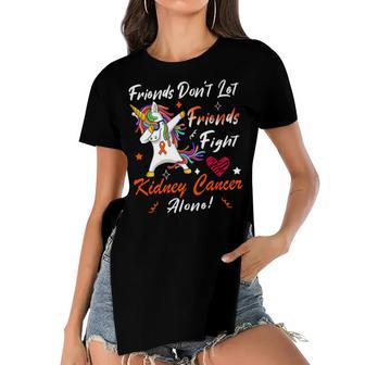 Friends Dont Let Friends Fight Kidney Cancer Alone Unicorn Orange Ribbon Kidney Cancer Kidney Cancer Awareness Women's Short Sleeves T-shirt With Hem Split | Favorety DE