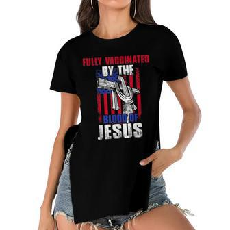 Fully Vaccinated By The Blood Of Jesus Christian USA Flag V2 Women's Short Sleeves T-shirt With Hem Split - Monsterry DE