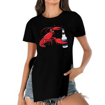 Funny Cajun Crawfish Boil Lobster Drinking Beer Women's Short Sleeves T-shirt With Hem Split | Mazezy