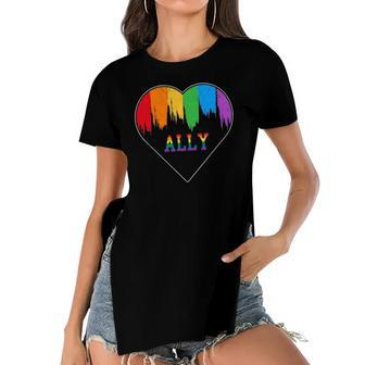 Hearts Lgbt Equality Love Lgbtq Rainbow Flag Gay Pride Ally Women's Short Sleeves T-shirt With Hem Split | Mazezy UK