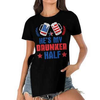 Hes My Drunker Half 4Th July Matching Couples Drinking Women's Short Sleeves T-shirt With Hem Split - Seseable