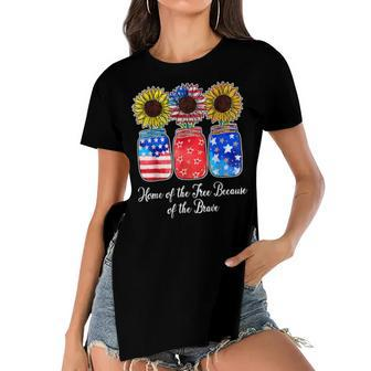 Home Of Free Because Of The Brave Sunflower 4Th July Women's Short Sleeves T-shirt With Hem Split - Seseable