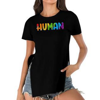 Human Lgbt Rainbow Flag Gay Pride Month Transgender Women's Short Sleeves T-shirt With Hem Split | Mazezy
