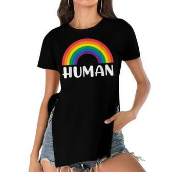 Human Rainbow Lgbt Pride Homo Lesbian Pride Women's Short Sleeves T-shirt With Hem Split - Seseable