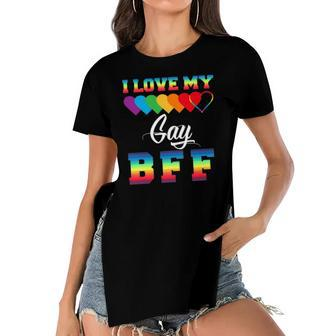 I Love My Gay Bff Rainbow Lgbt Pride Proud Lgbt Friend Ally Women's Short Sleeves T-shirt With Hem Split | Mazezy UK